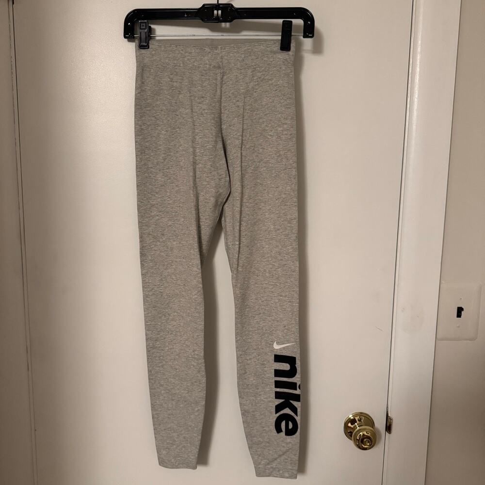 Nike Womens Gray Black Check Cotton Leggings Spell Out Size XS Extra Small